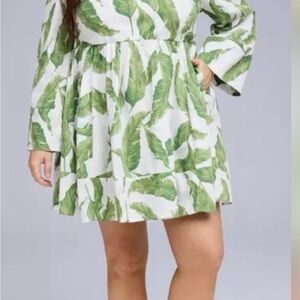 torrid White Dress with Green Tropical Leaf Print